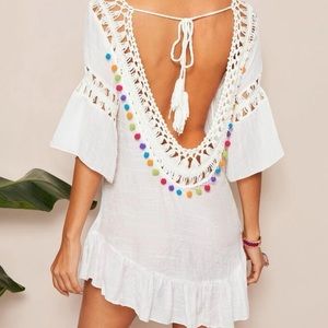 Crochet open back cover up dress